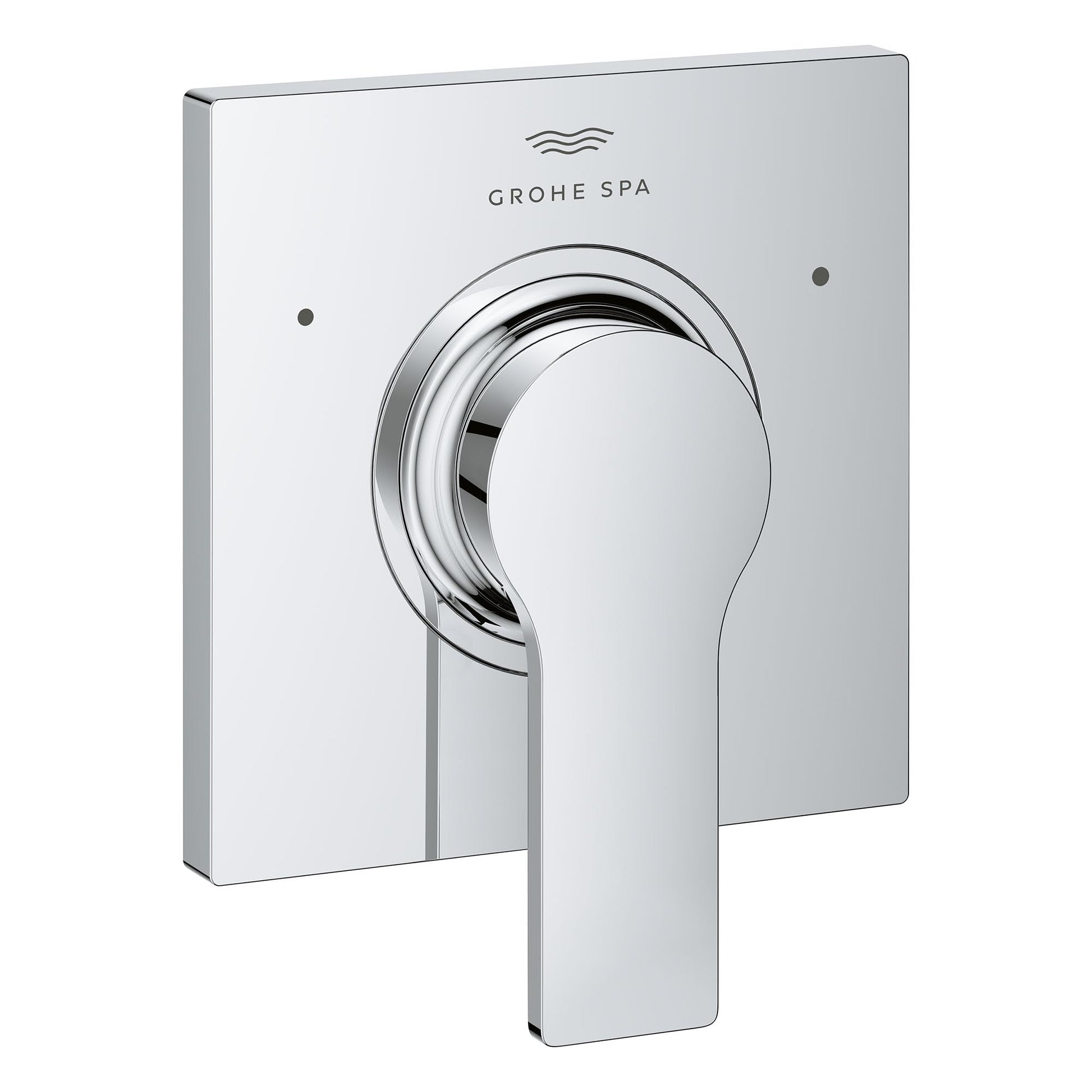 Grohe Allure chrome 3-way diverter valve trim with square backplate and lever handle.
