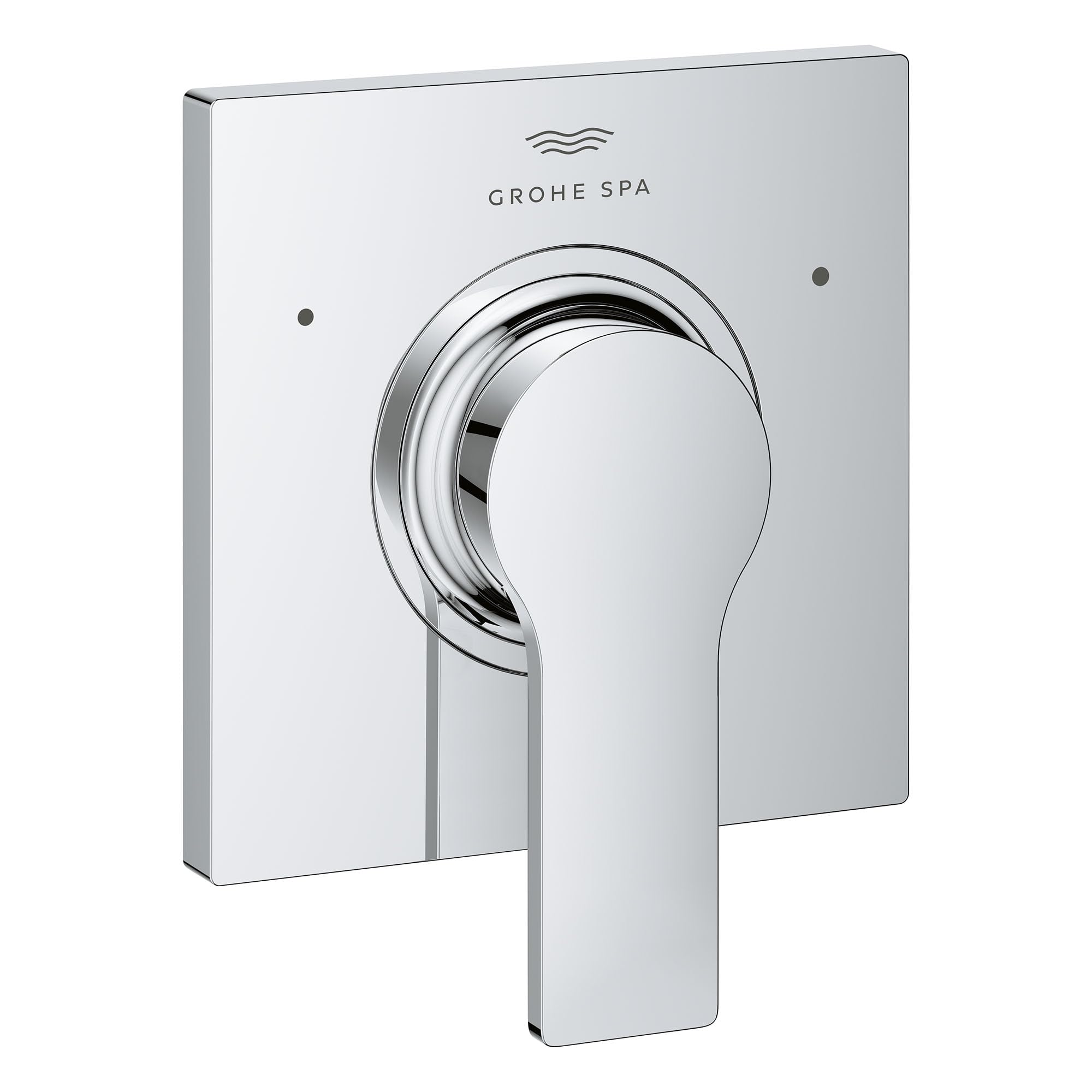 Grohe Allure chrome 3-way diverter valve trim with square backplate and lever handle.