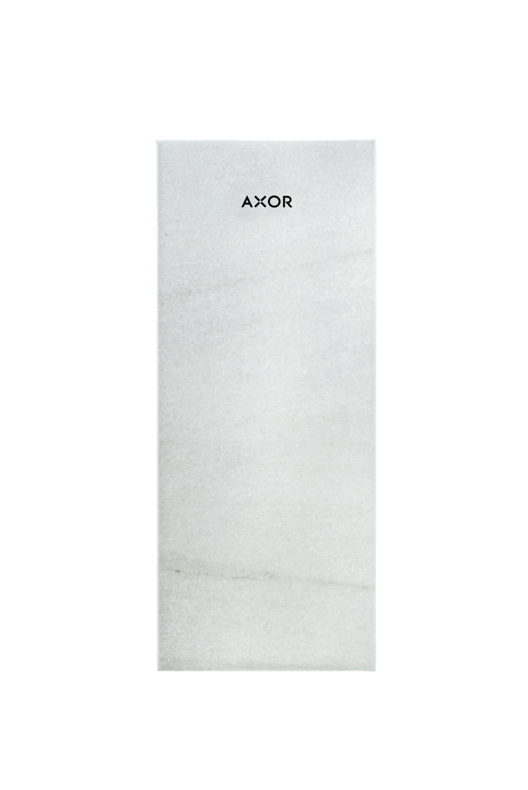 Rectangular marble plate with light gray and white veining, AXOR branding centered.