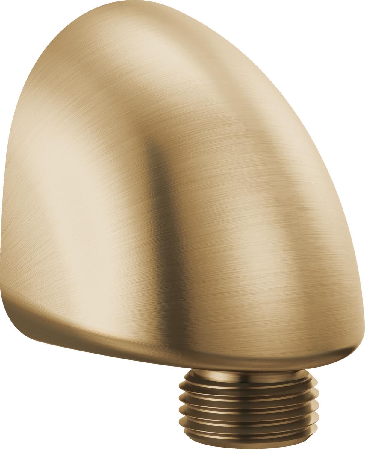 Brushed gold wall-mounted elbow connector with threaded base for hand shower hose attachment.