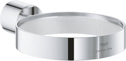 Polished chrome circular holder with wall-mounted bracket, designed for glass, soap dish, or dispenser.