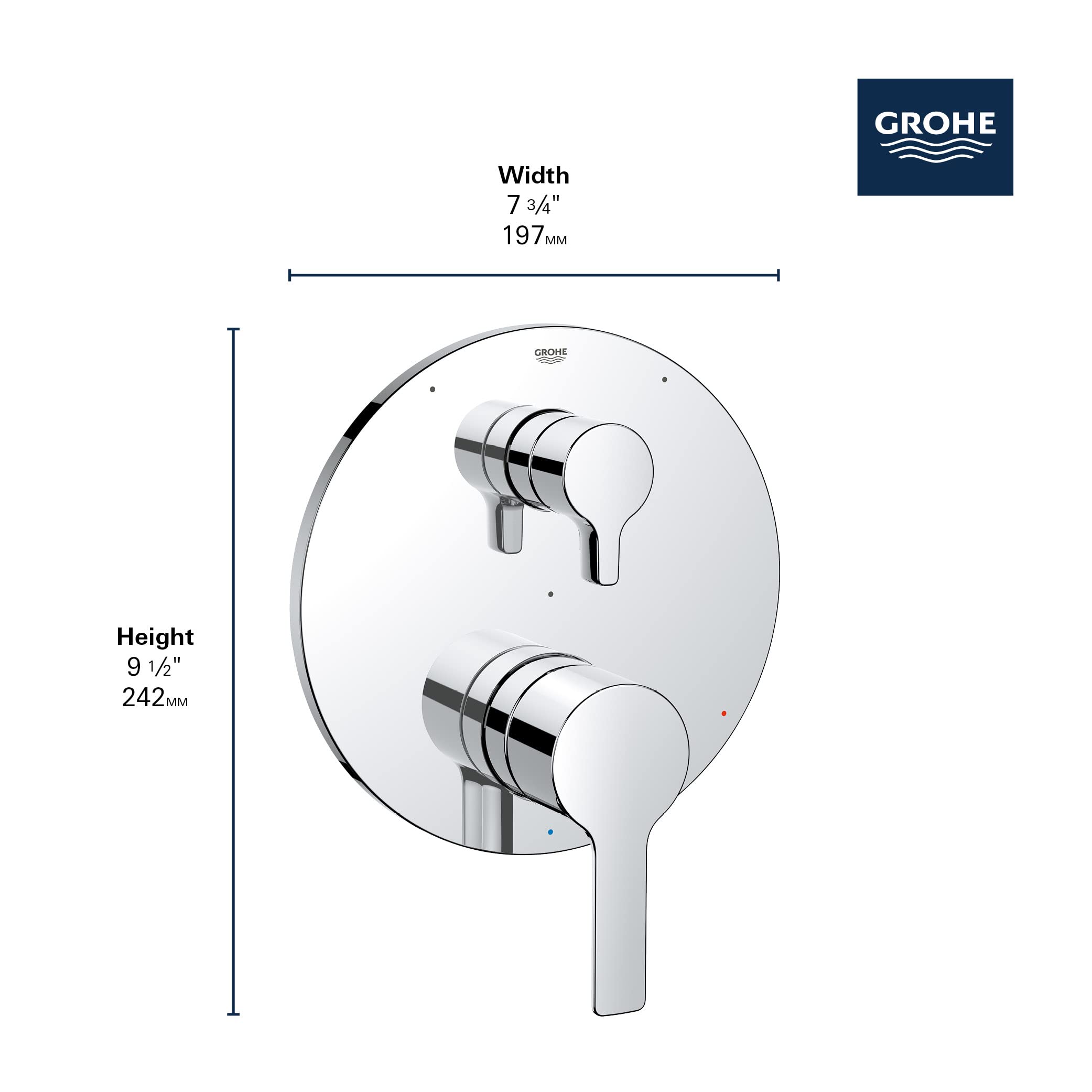 Grohe Lineare 29424000 LINEARE PRESSURE BALANCE VALVE TRIM WITH 3-WAY DIVERTER WITH CARTRIDGE in Grohe Chrome