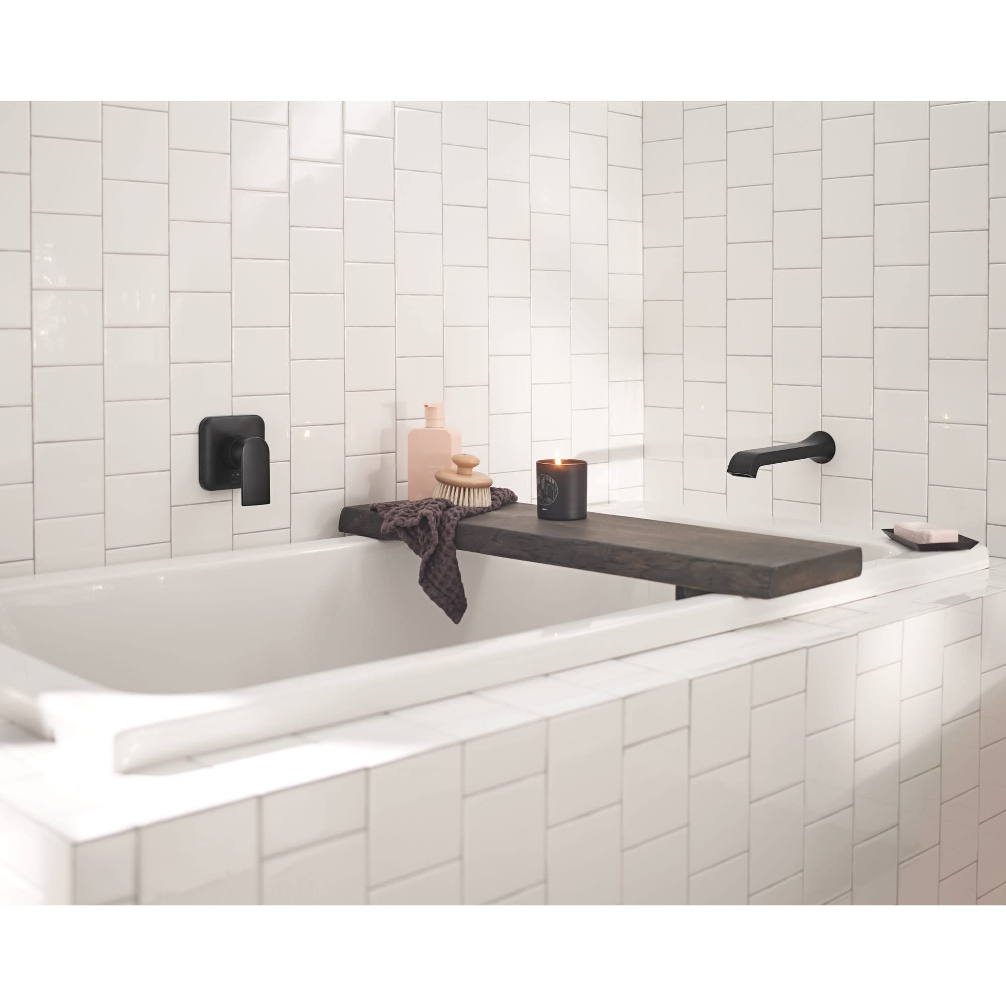 Moen Genta LX Single Handle Wall Mount Tub Filler High Flow Tub Faucet with 10" Spout Reach in Brushed Nickel - WT901BN