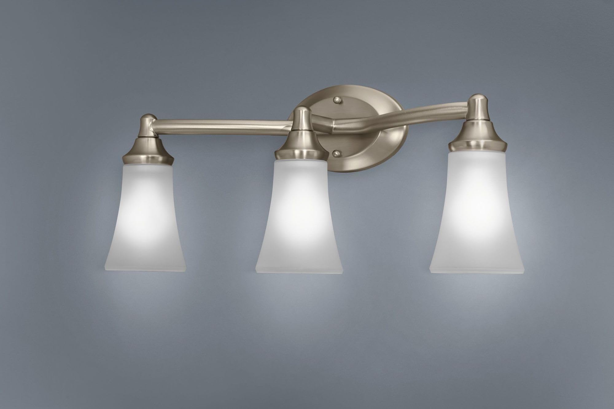 Moen Eva 3 Light Dual Mount Bathroom Vanity Fixture Bath Lighting with Frosted Glass in Brushed Nickel - YB2863BN