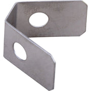 Metal spring clip with two oval-shaped holes and angled edges for mounting or fastening applications.