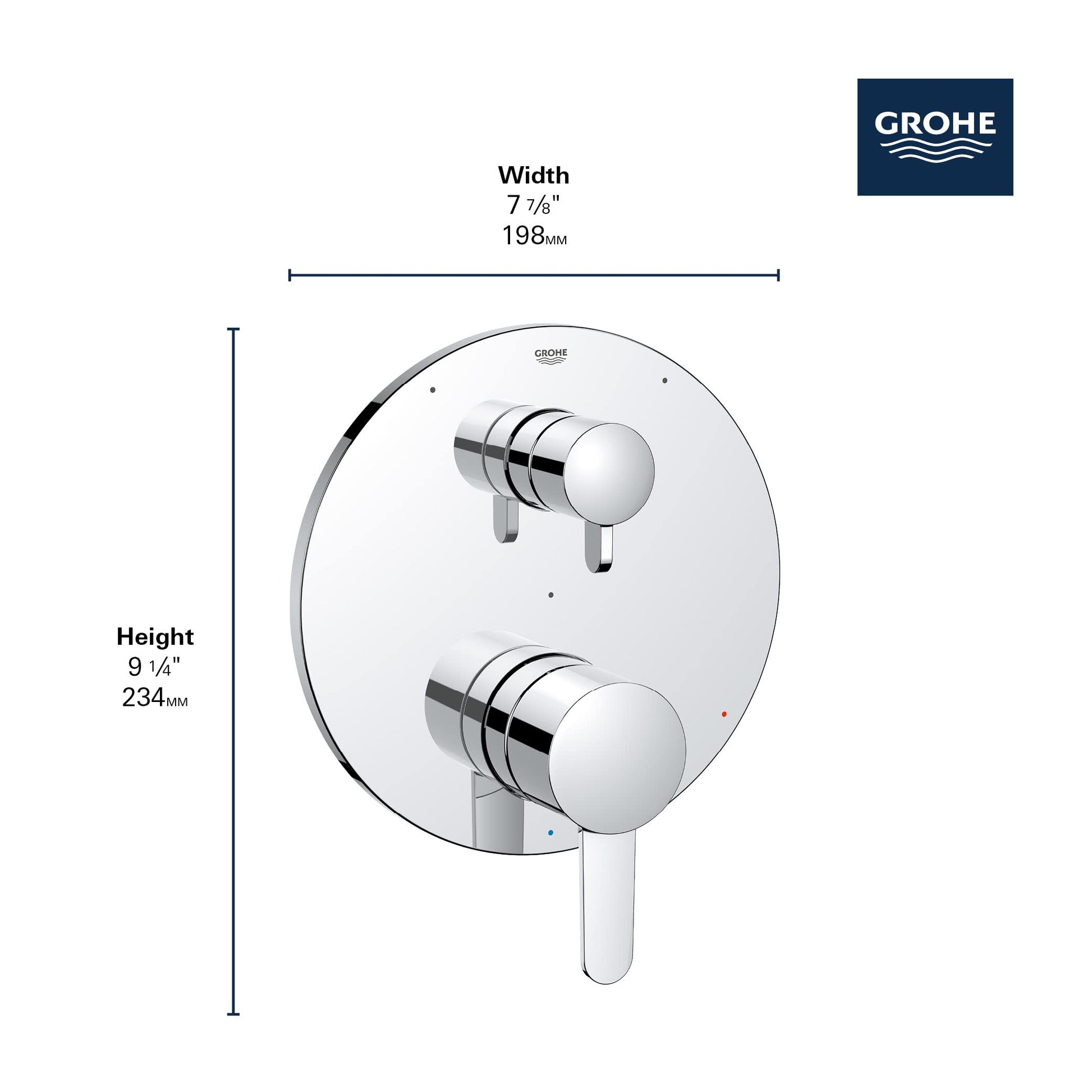 Grohe Cosmopolitan brushed nickel pressure balance valve trim with dual round handles and 3-way diverter.