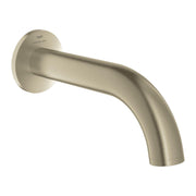 Grohe Atrio brushed nickel tub spout with curved outlet and round wall-mounted escutcheon.