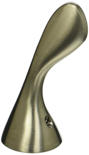 Curved metal lever handle in brushed stainless steel finish with mounting screw visible at base.