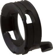 Black bayonet ring with curved mounting bracket and adjustment lever for faucet installation.
