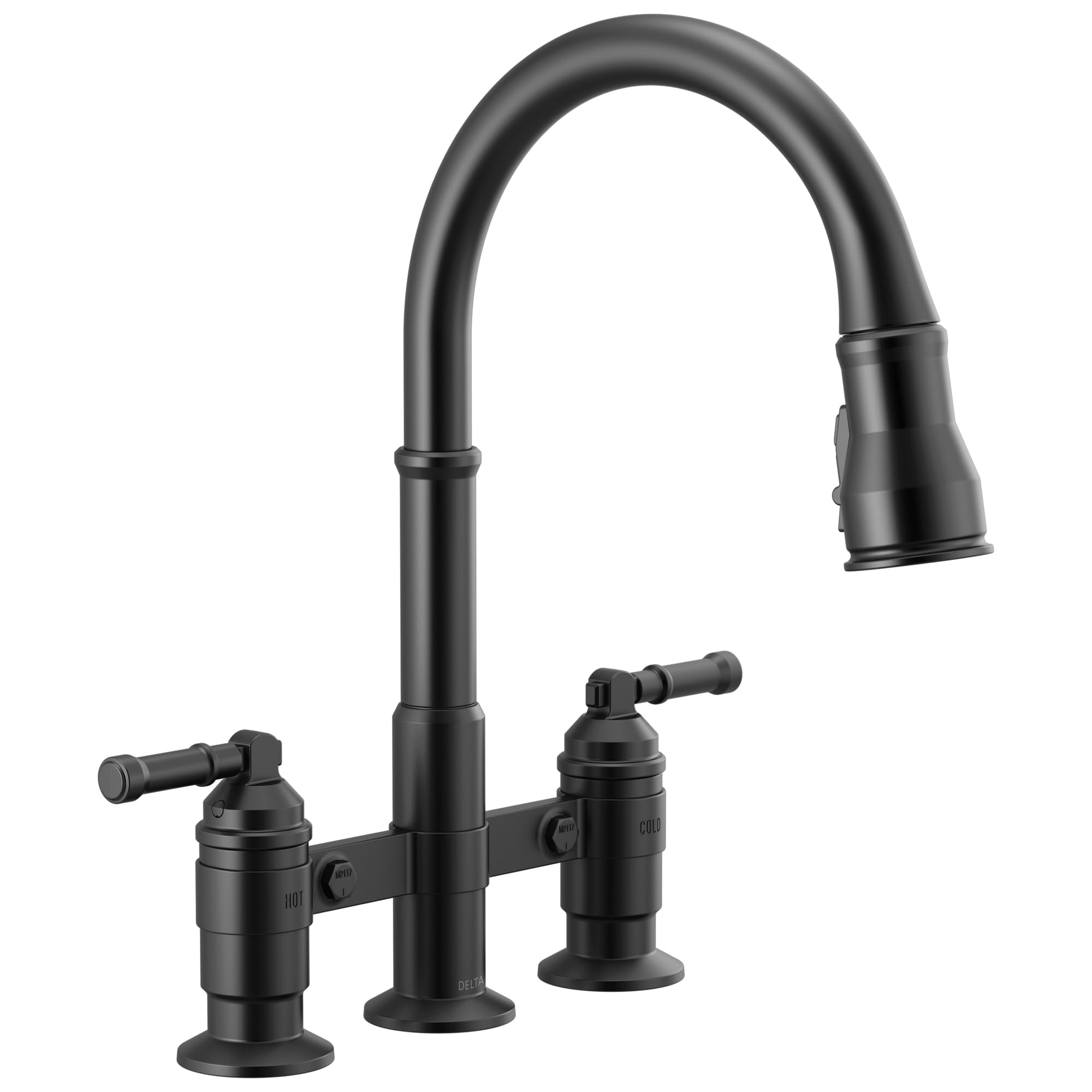 Delta Broderick Two Handle Pull-Down Bridge Kitchen Faucet