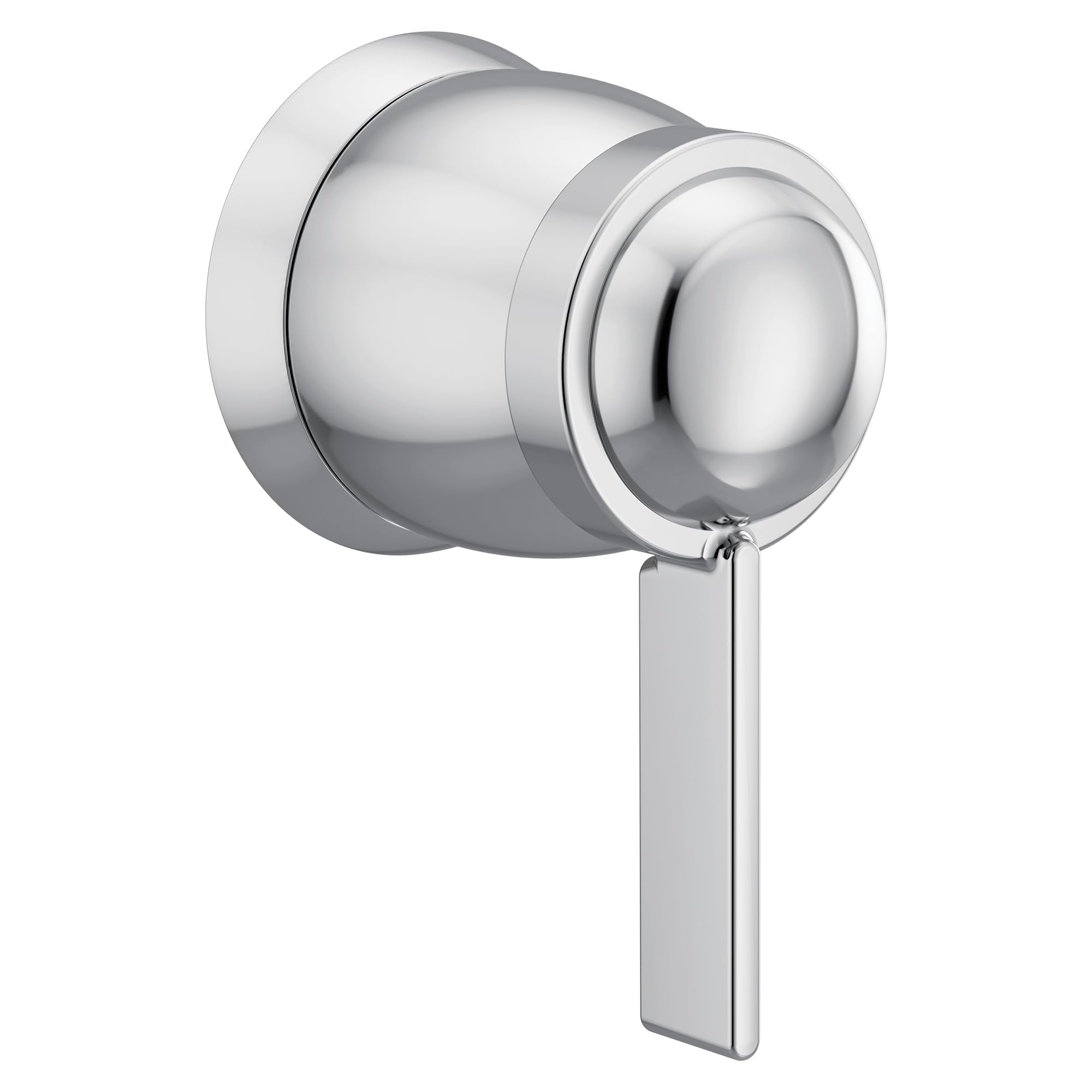 Chrome valve trim kit with single rounded handle and cylindrical body for volume control.