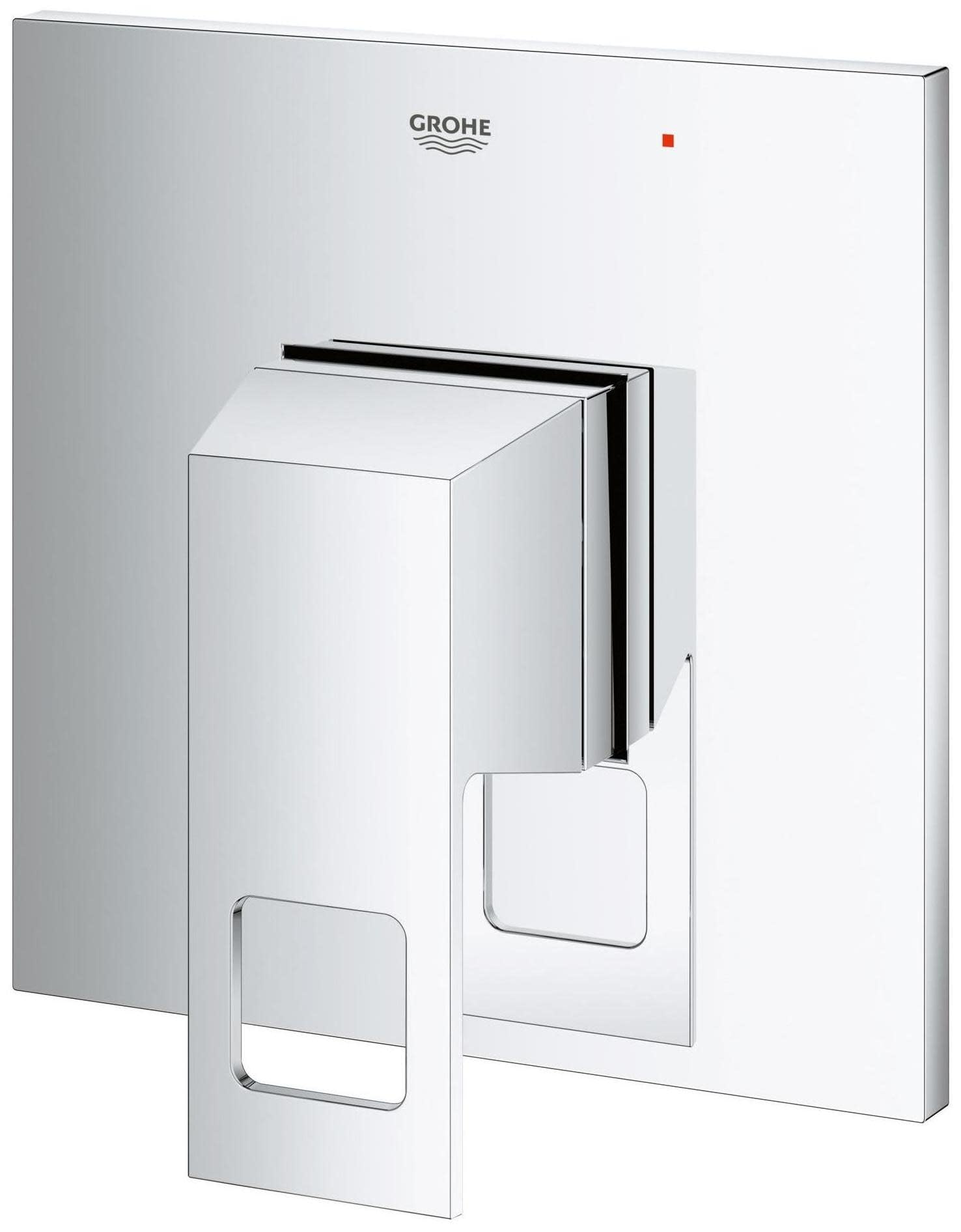 Grohe Eurocube pressure balance valve trim with matte black lever handle and cartridge cartridge visible.