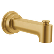 Brushed gold tub spout with diverter function and circular wall flange.