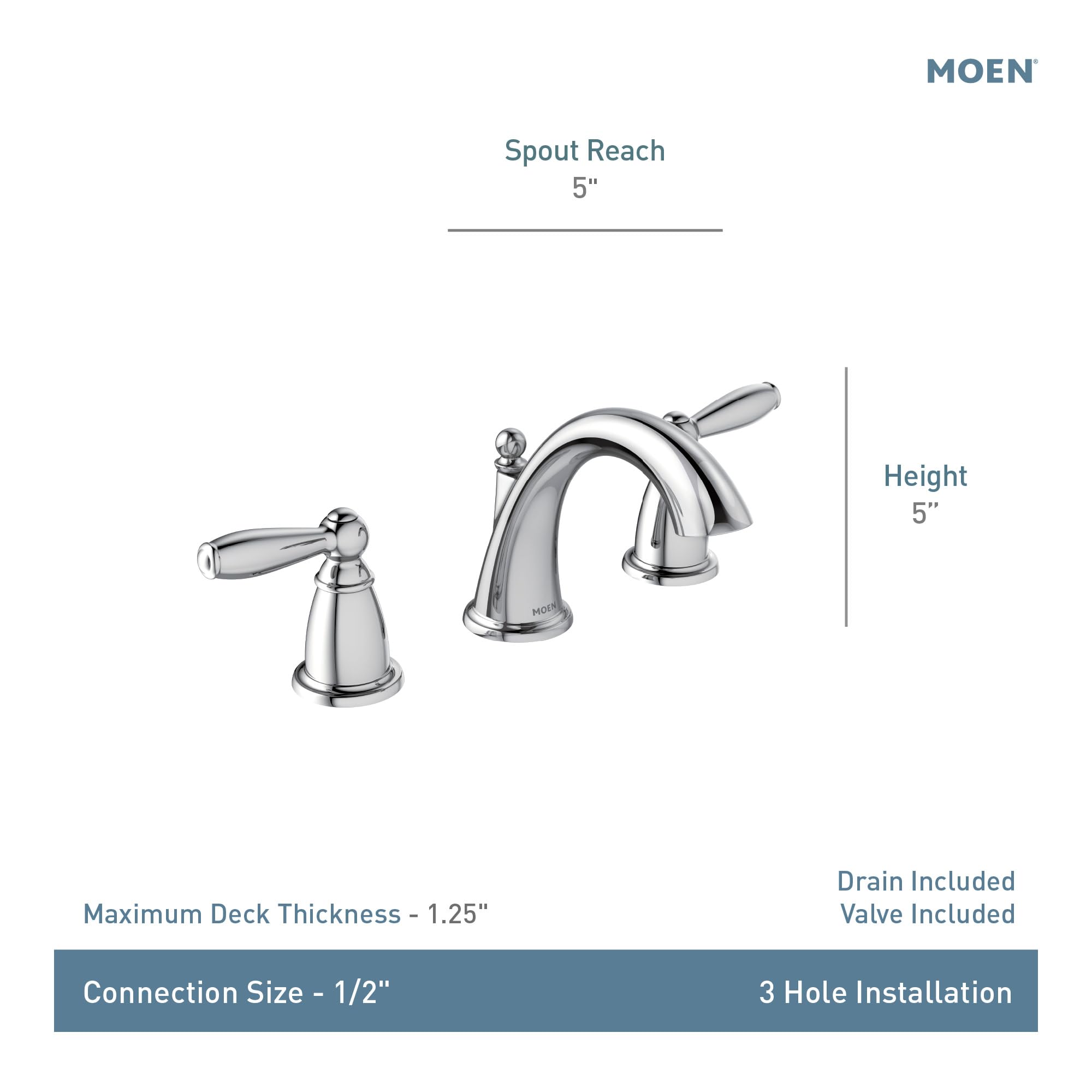 Moen Brandtford Two Handle High Arc Widespread Bathroom Sink Faucet for 3 Hole Setups with Valve Included in Brushed Nickel - TV6620BN