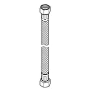 Chrome-finish metal connection tube with threaded hex fittings at both ends and braided mesh reinforcement in center.