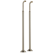 Two brushed nickel floor mount tub filler risers with curved spouts and round bases.