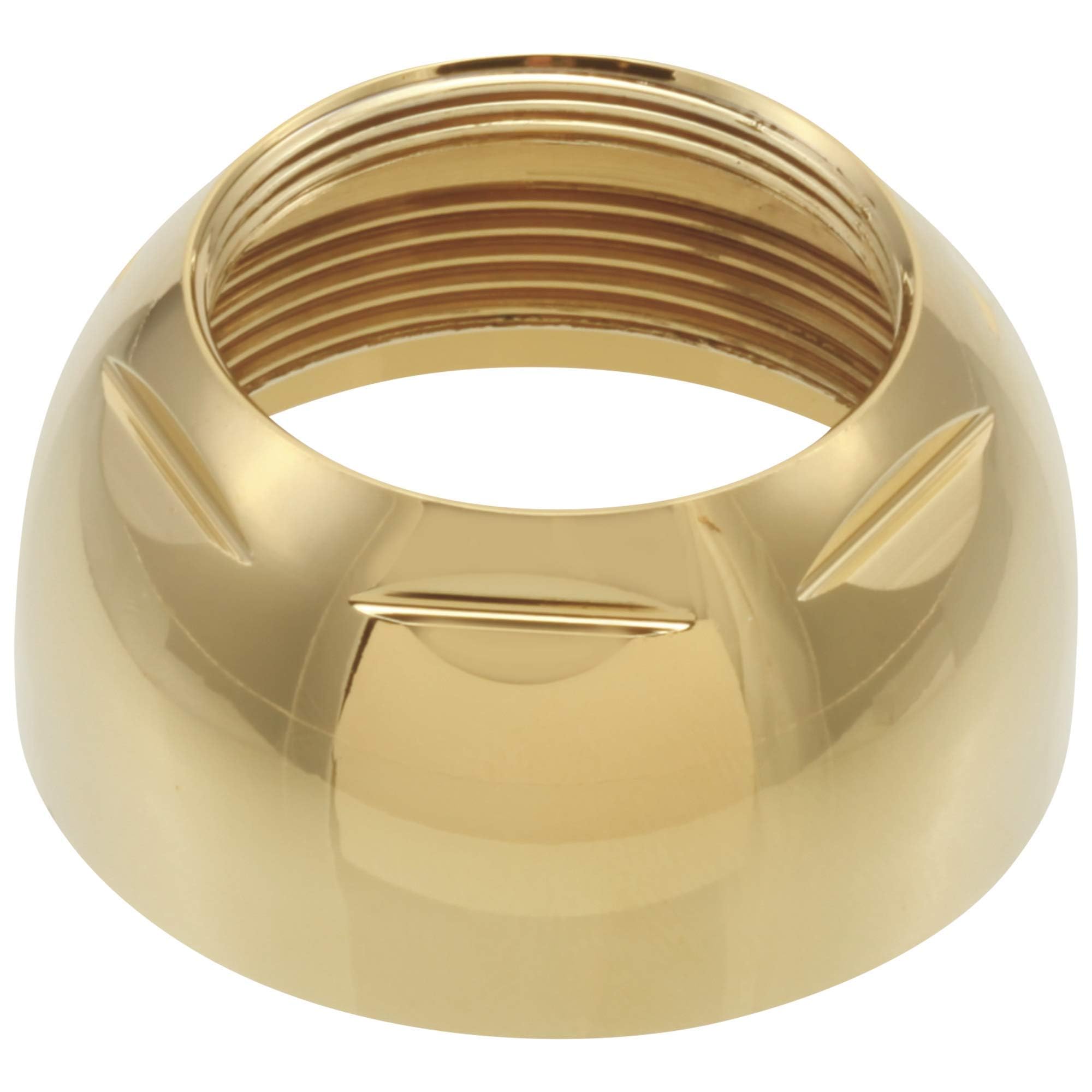 Polished brass bonnet nut with threaded interior and two side flanges for grip.