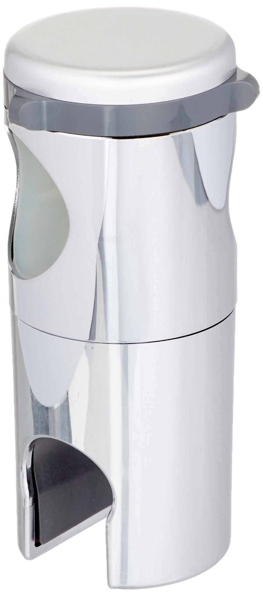 Chrome and matte chrome glide element with white cylindrical body and gray sliding band for shower rail mounting.