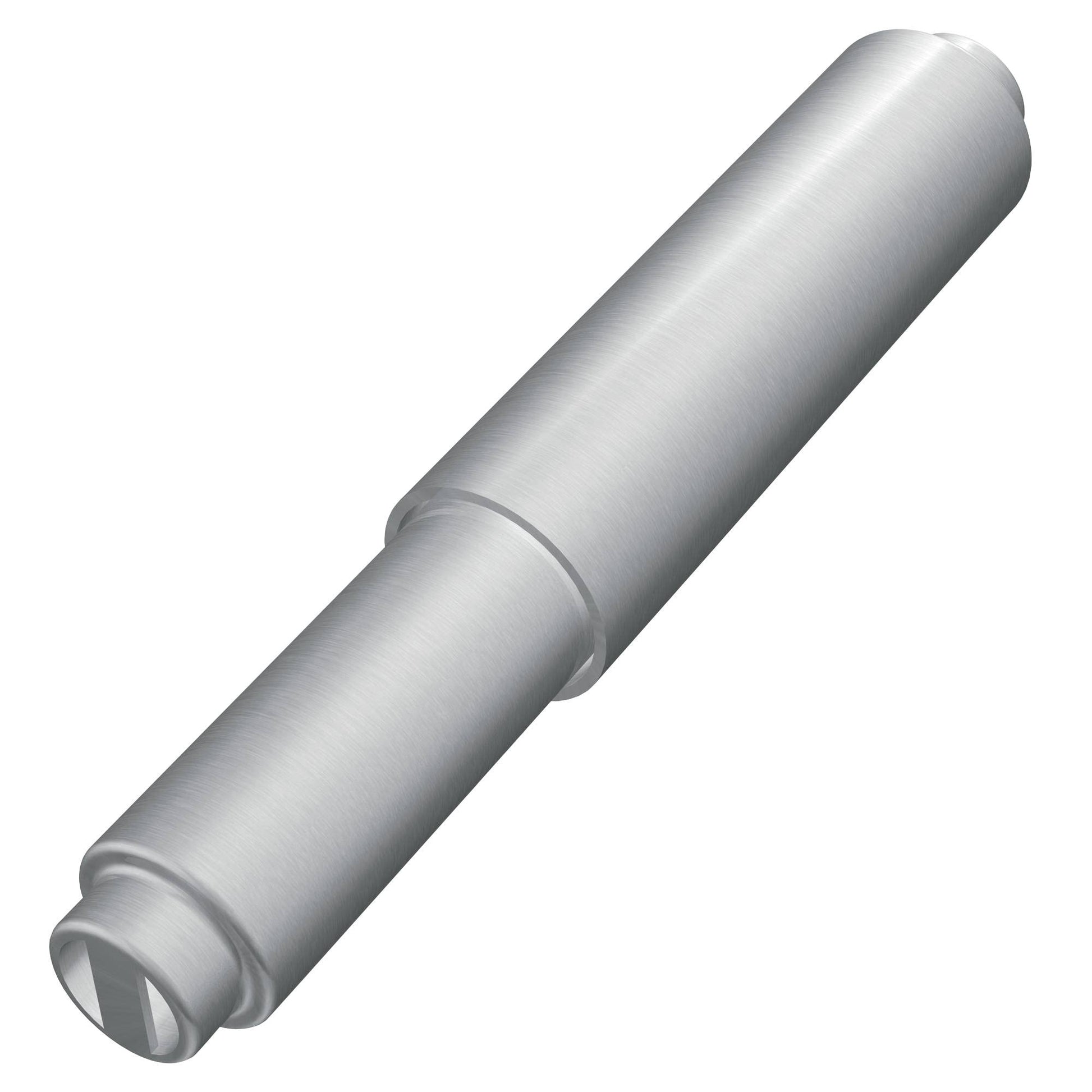 Brushed chrome cylindrical toilet paper roller with mounting bracket and slot opening.