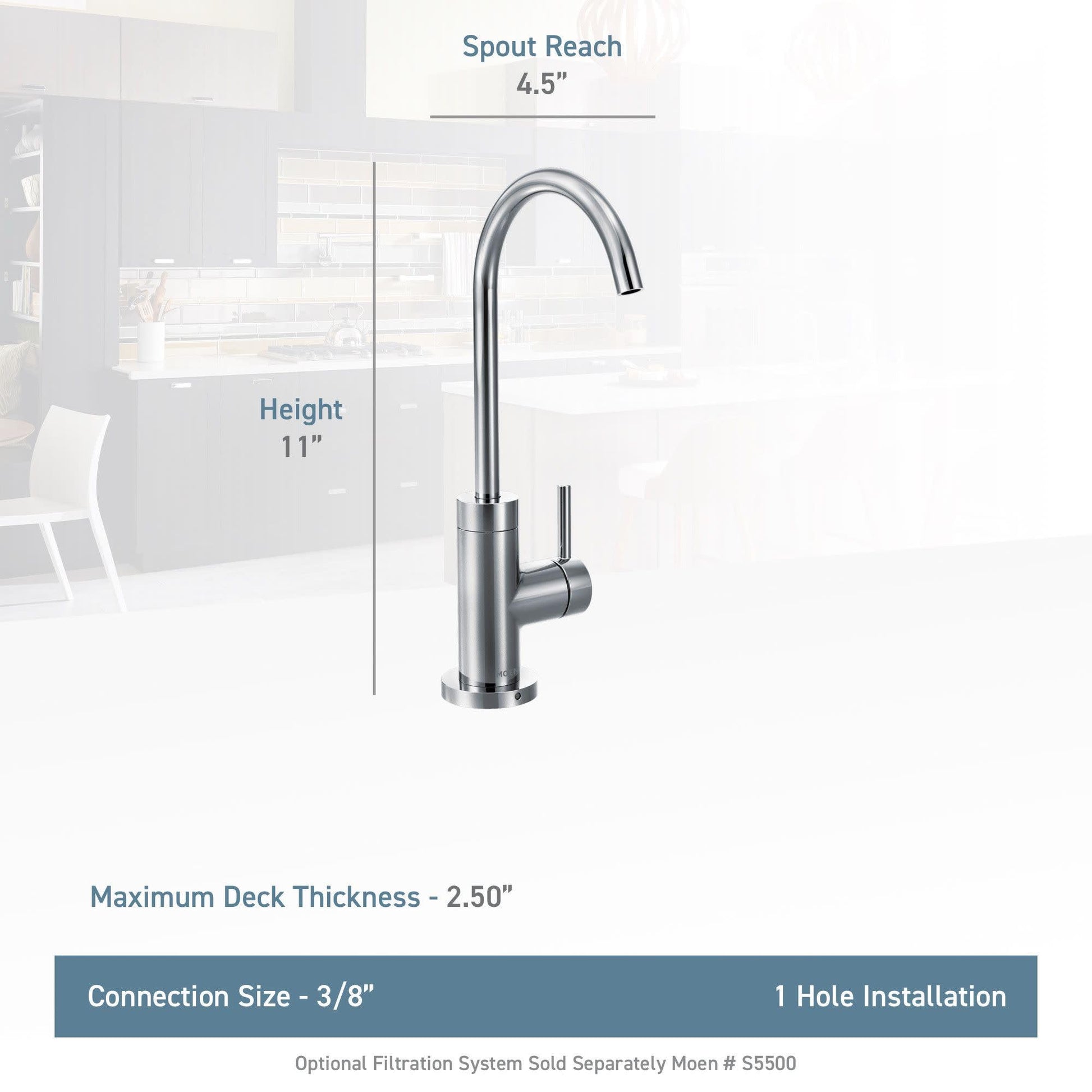 Moen Sip matte black cold water kitchen faucet with curved spout, 11 inches tall, 4.5 inch reach.