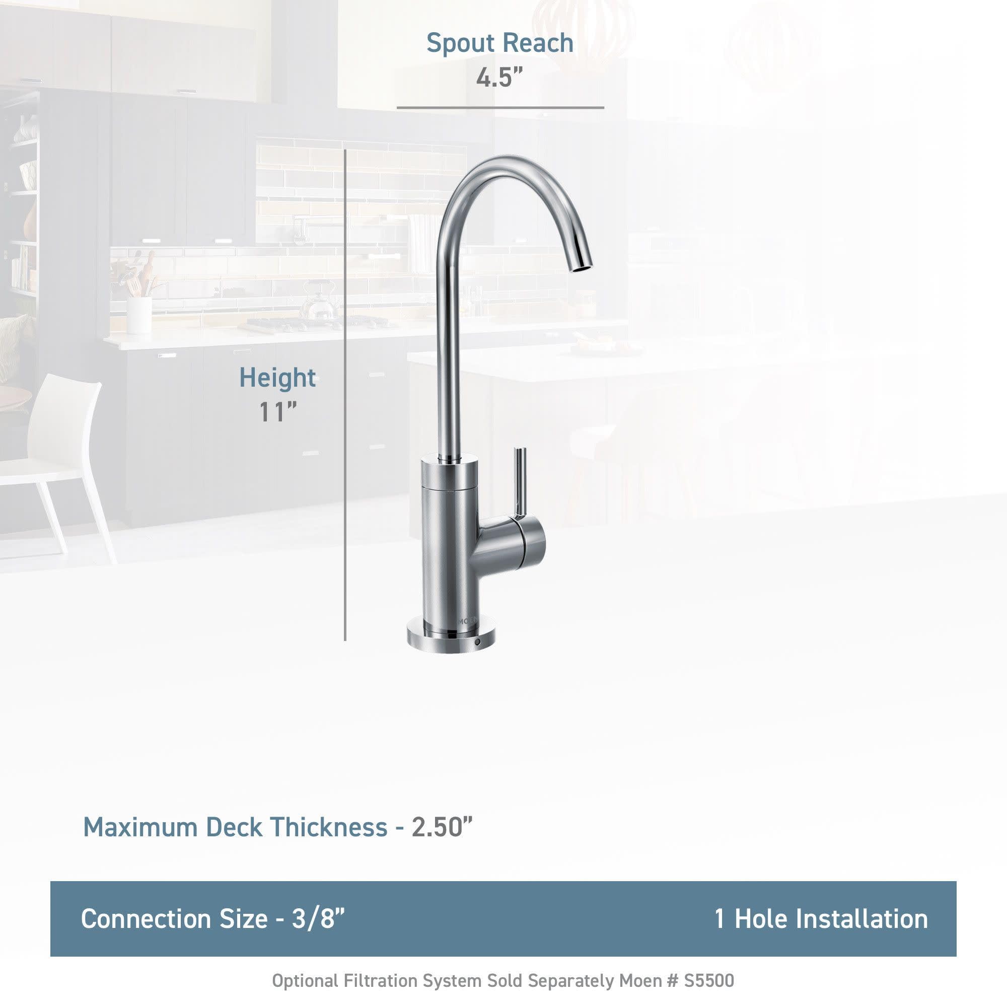 Moen Sip matte black cold water kitchen faucet with curved spout, 11 inches tall, 4.5 inch reach.