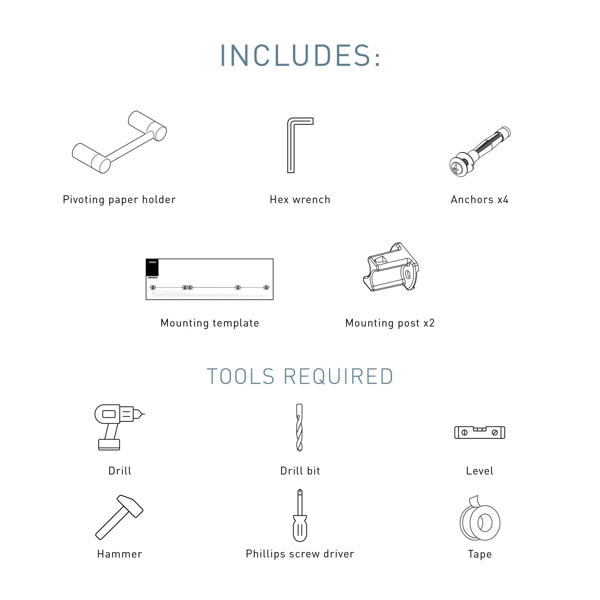 Moen Align Modern Double Post Wall Mount Pivoting Toilet Paper Holder for Easy Roll Change in Chrome Modern - YB0408CH