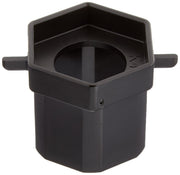 Black plastic Delta wrench tool with hexagonal socket opening and side handles.