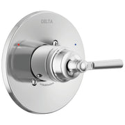 Chrome Delta Saylor Monitor 14 Series valve trim with round escutcheon plate and lever handle.