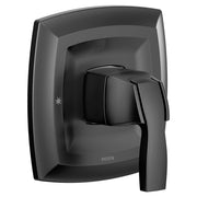 Moen Voss matte black single-handle valve trim with squared escutcheon plate and lever handle.