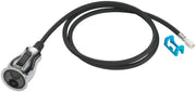 Matte black sprayer assembly with braided hose, trigger handle, and blue connector clip.