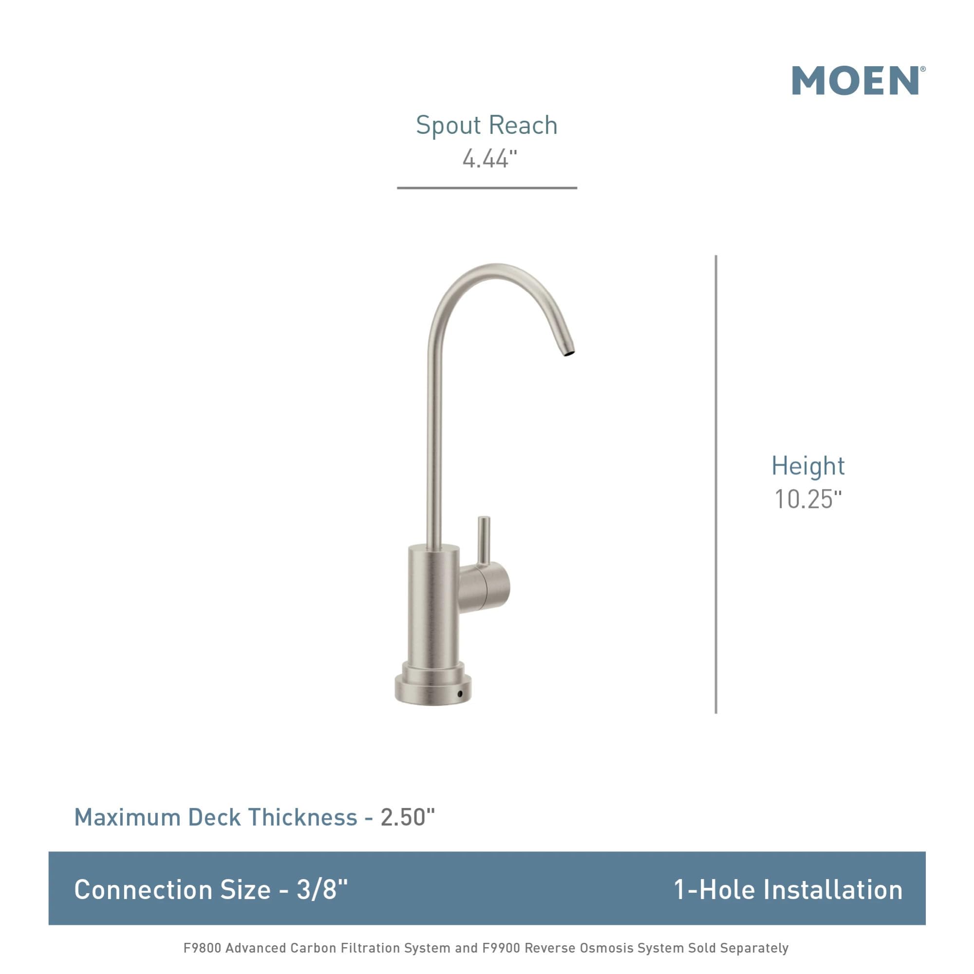 Chrome single-handle high arc beverage faucet with 4.44" spout reach and 10.25" height.