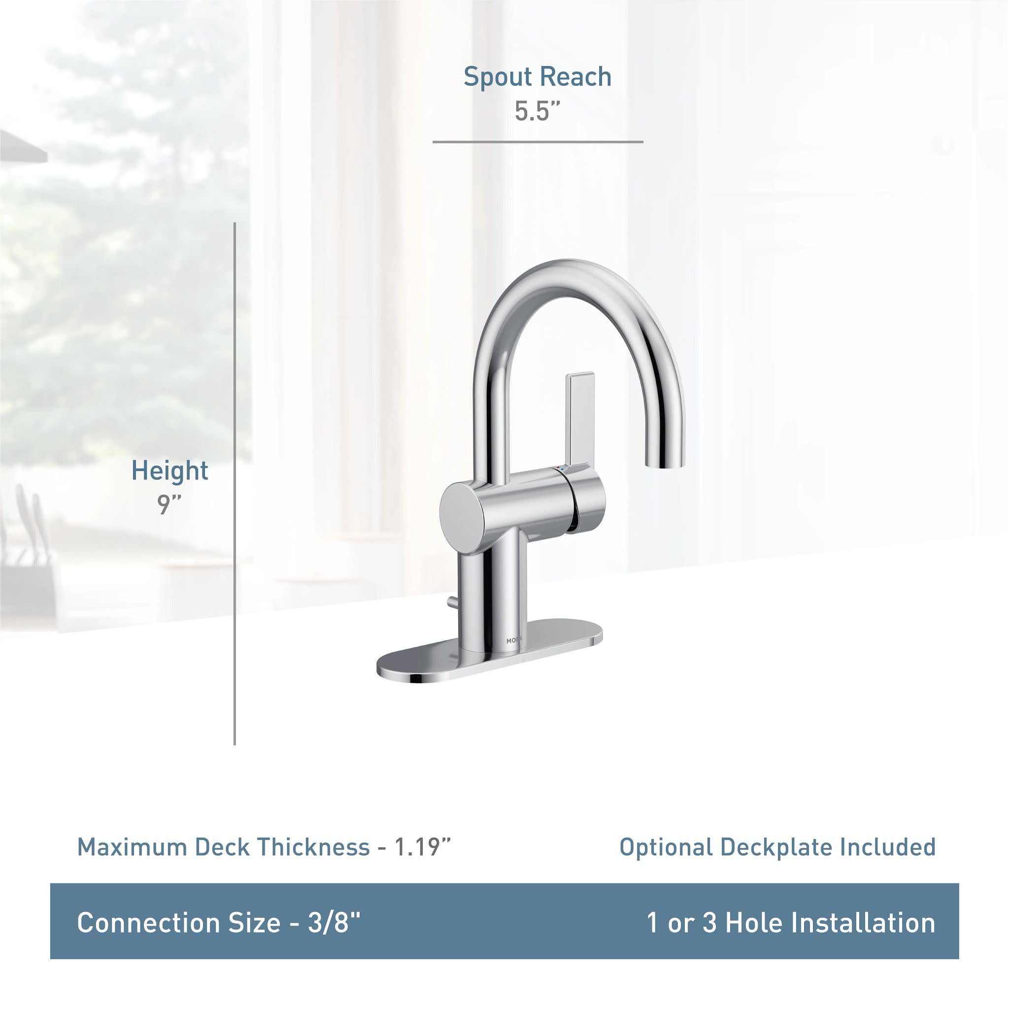 Moen Cia Single Handle Bathroom Sink Faucet with Optional Deck Plate Included in Brushed Nickel - 6221BN