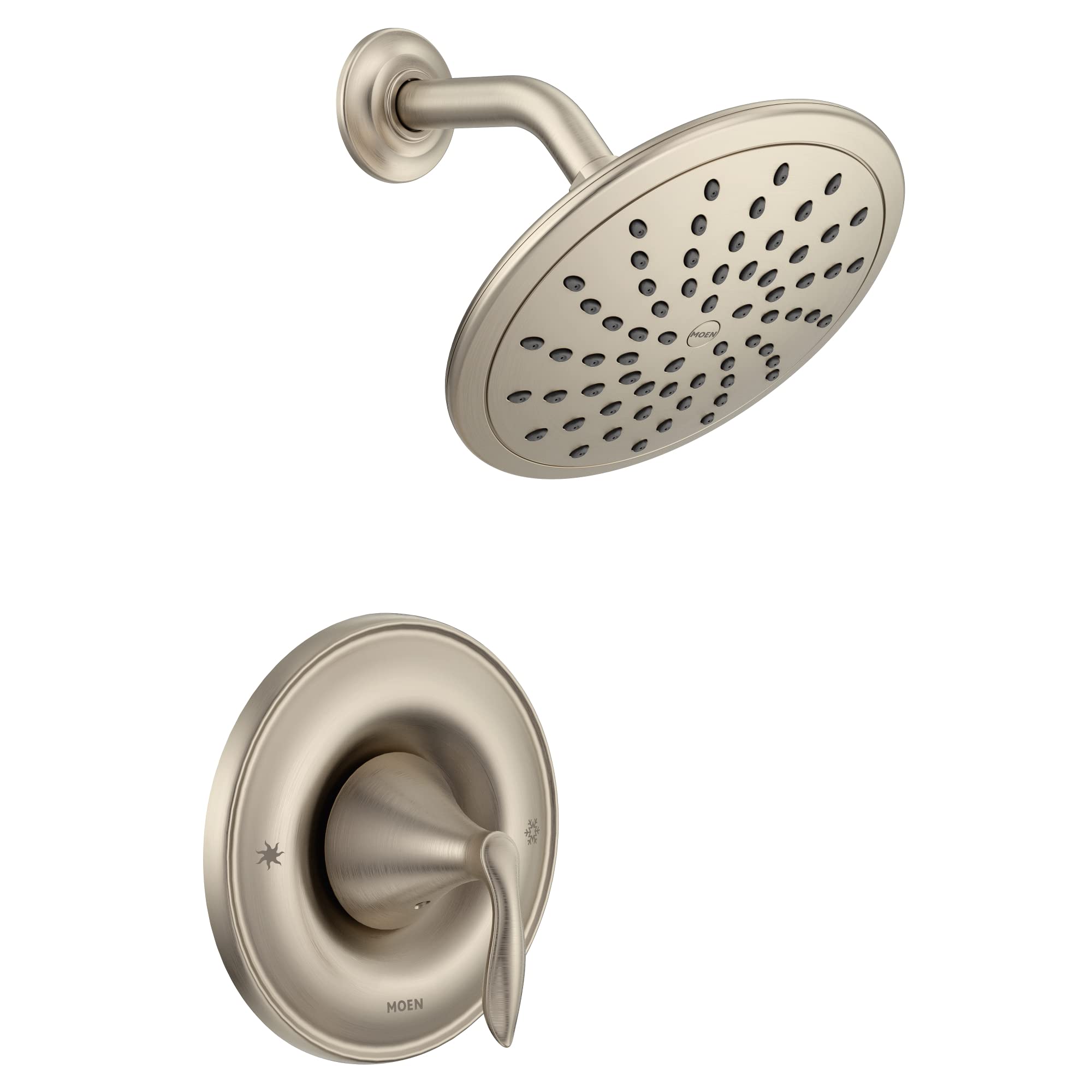Moen Posi Temp Shower Faucet Trim with Eco Performance Rain Showerhead and Shower Lever Handle in Brushed Nickel - T2232EPBN
