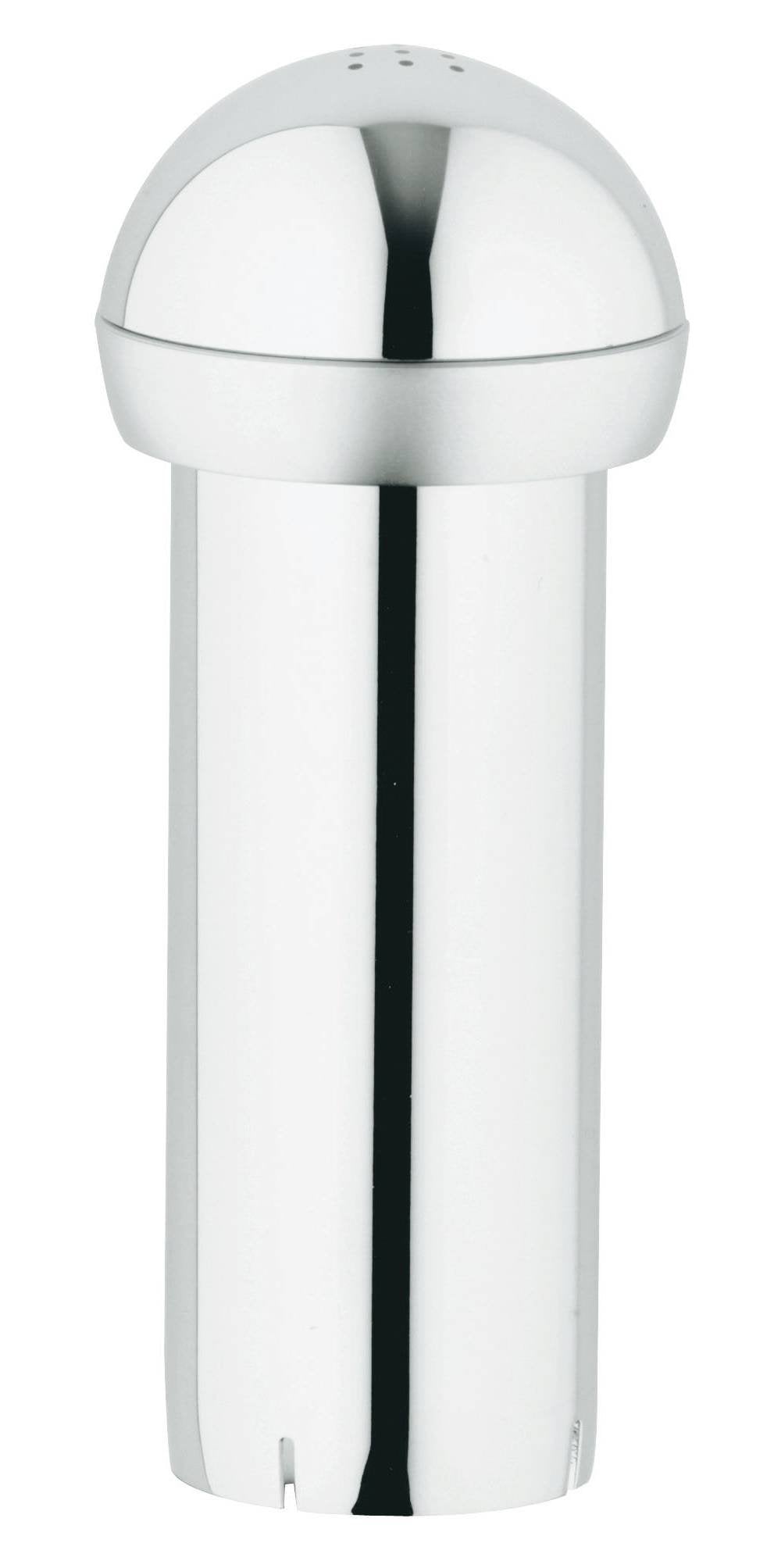 Chrome diverter knob with dome-shaped top and cylindrical shaft, featuring a vertical slot and mounting holes.