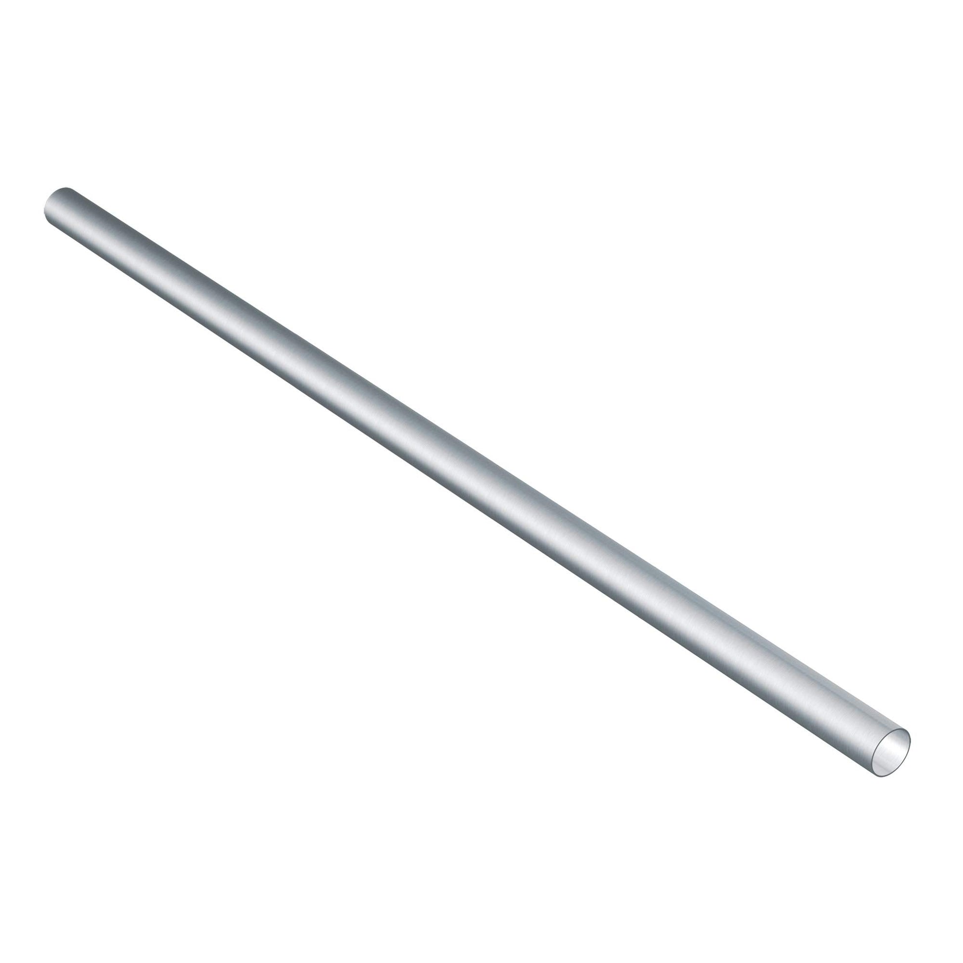 Brushed nickel cylindrical towel bar with rounded ends, 30 inches long.