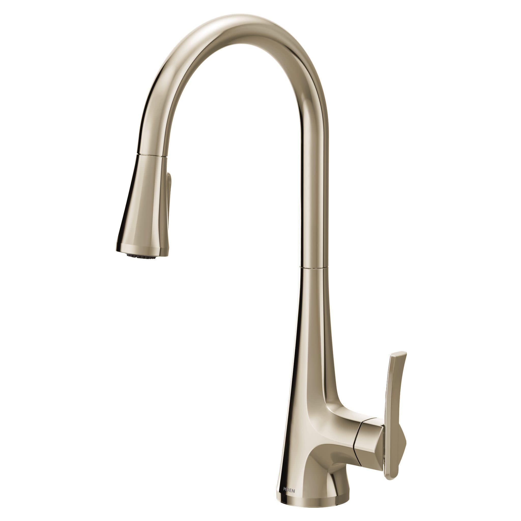 Moen Sinema Polished Pulldown Kitchen Faucet with Power Boost and Reflex High Arc Modern Kitchen Faucet Easy Installation One Handle Accent for Customizing in Polished Nickel - S7235NL