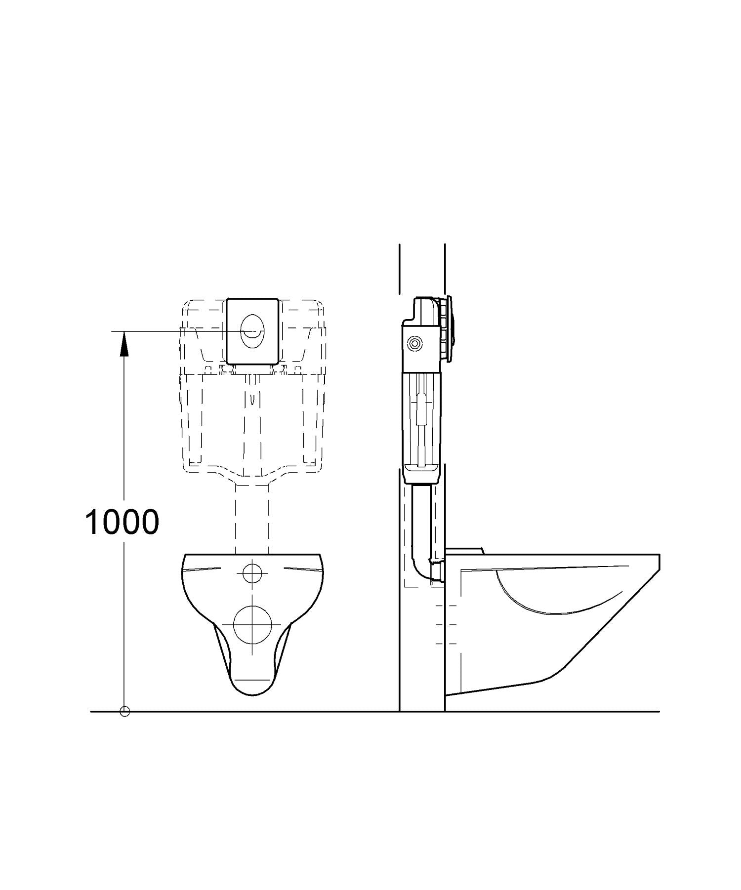 Grohe Skate white wall plate shown in technical installation diagram with toilet and flush mechanism dimensions.