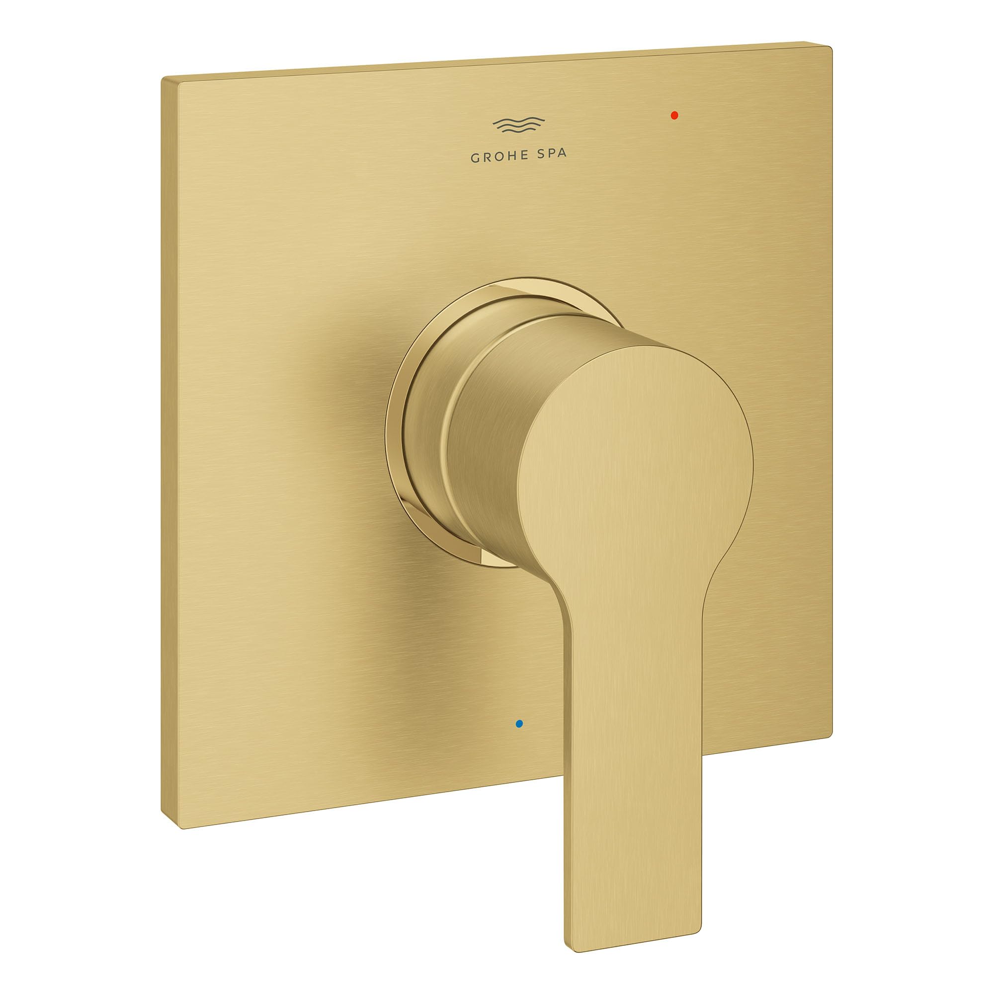 Grohe Allure brushed gold pressure balance valve trim with round handle and square escutcheon plate.