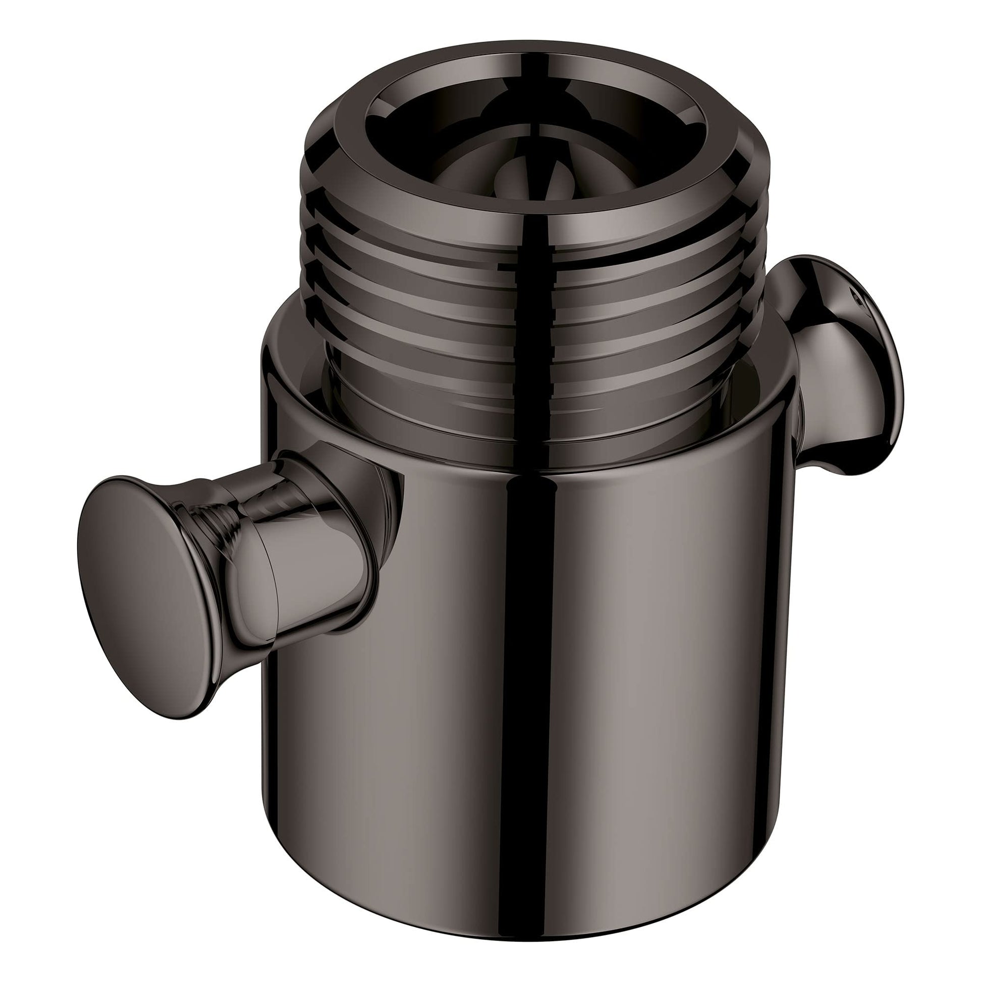 Hard graphite shower volume control cartridge with threaded connection and side outlet port.