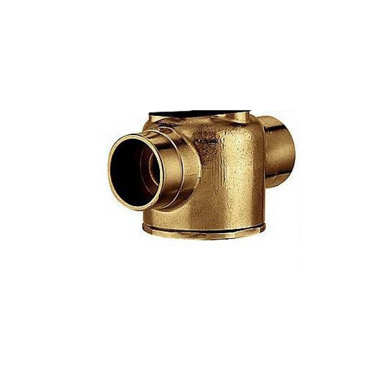 Brass 2-way valve body with three 3/4" sweat connections and tee-shaped configuration.