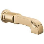 Champagne bronze tub spout with diverter lever and wall-mounted cylindrical base.