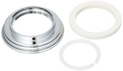 Chrome-finished metal base ring with two white rubber seals and snap ring components.