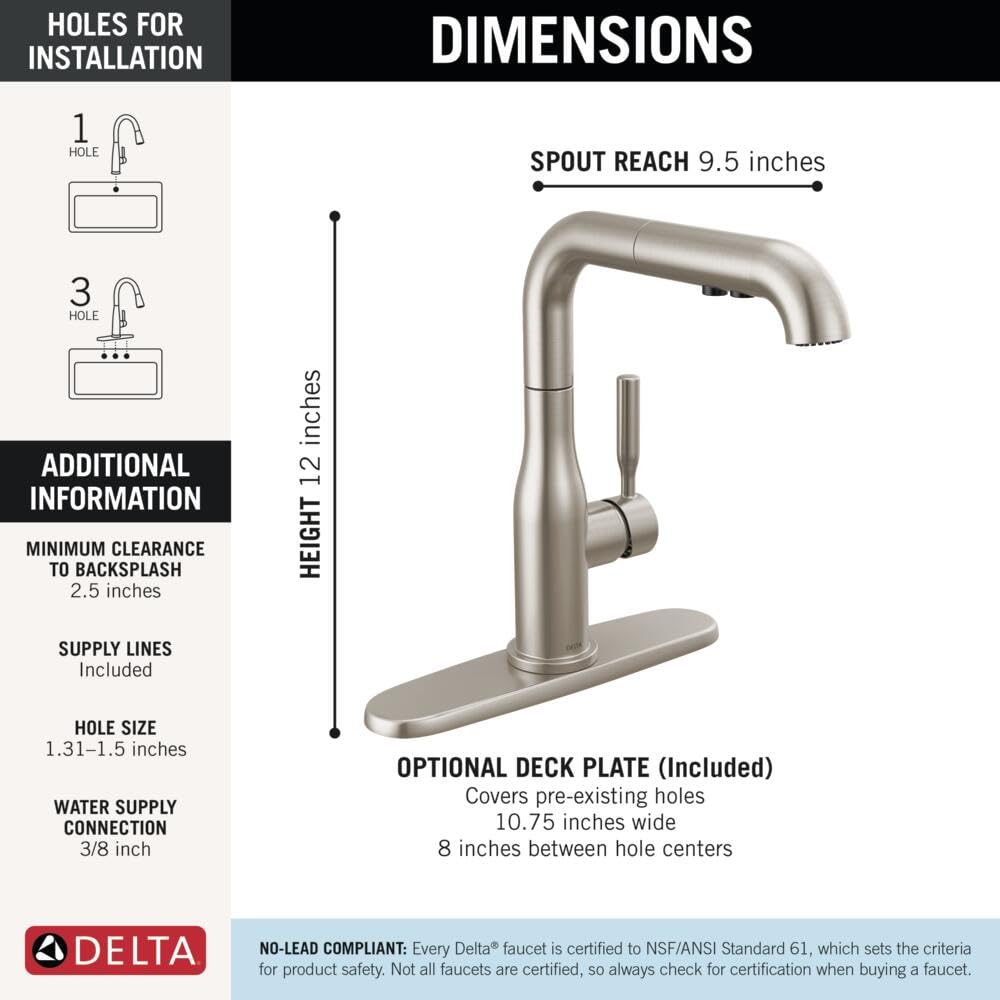 Delta Almari Almari Single Handle Pull-Out Kitchen Faucet in Stainless - 16943-SS-DST