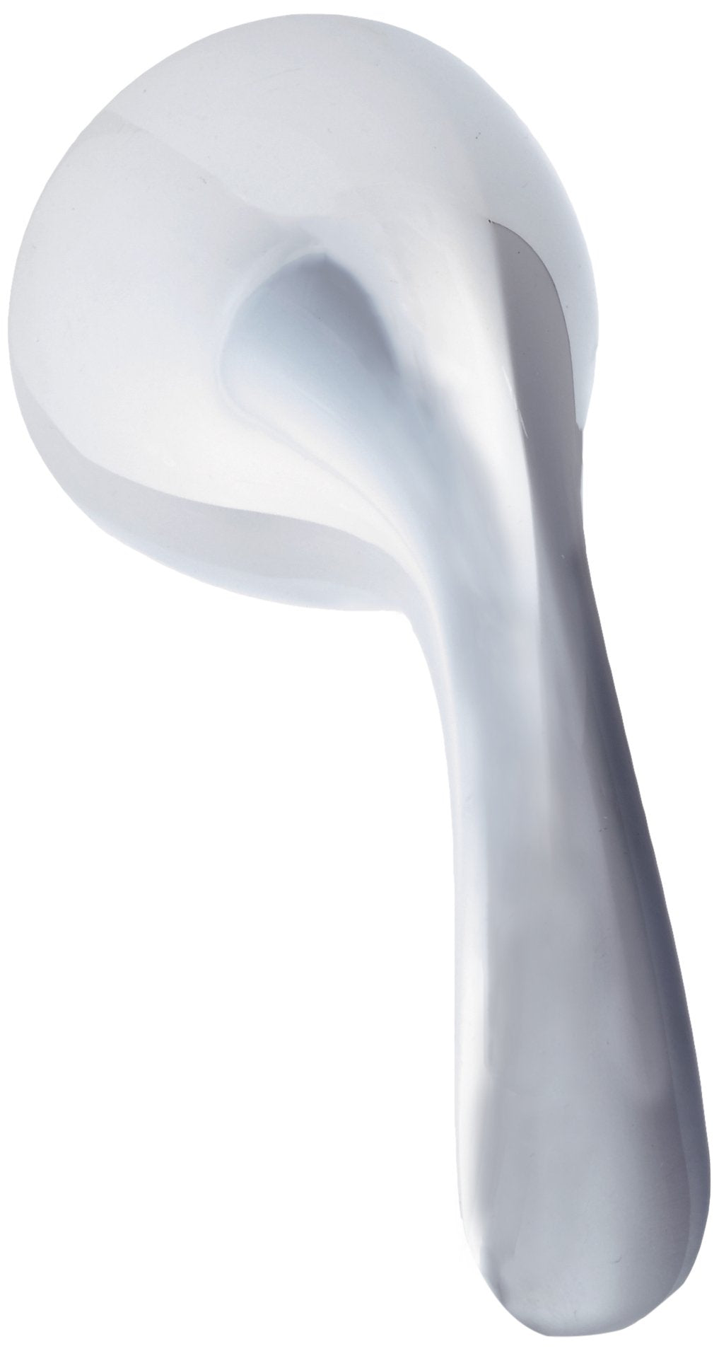 Chrome and white metal blade handle with curved grip and rounded head for transfer valve.