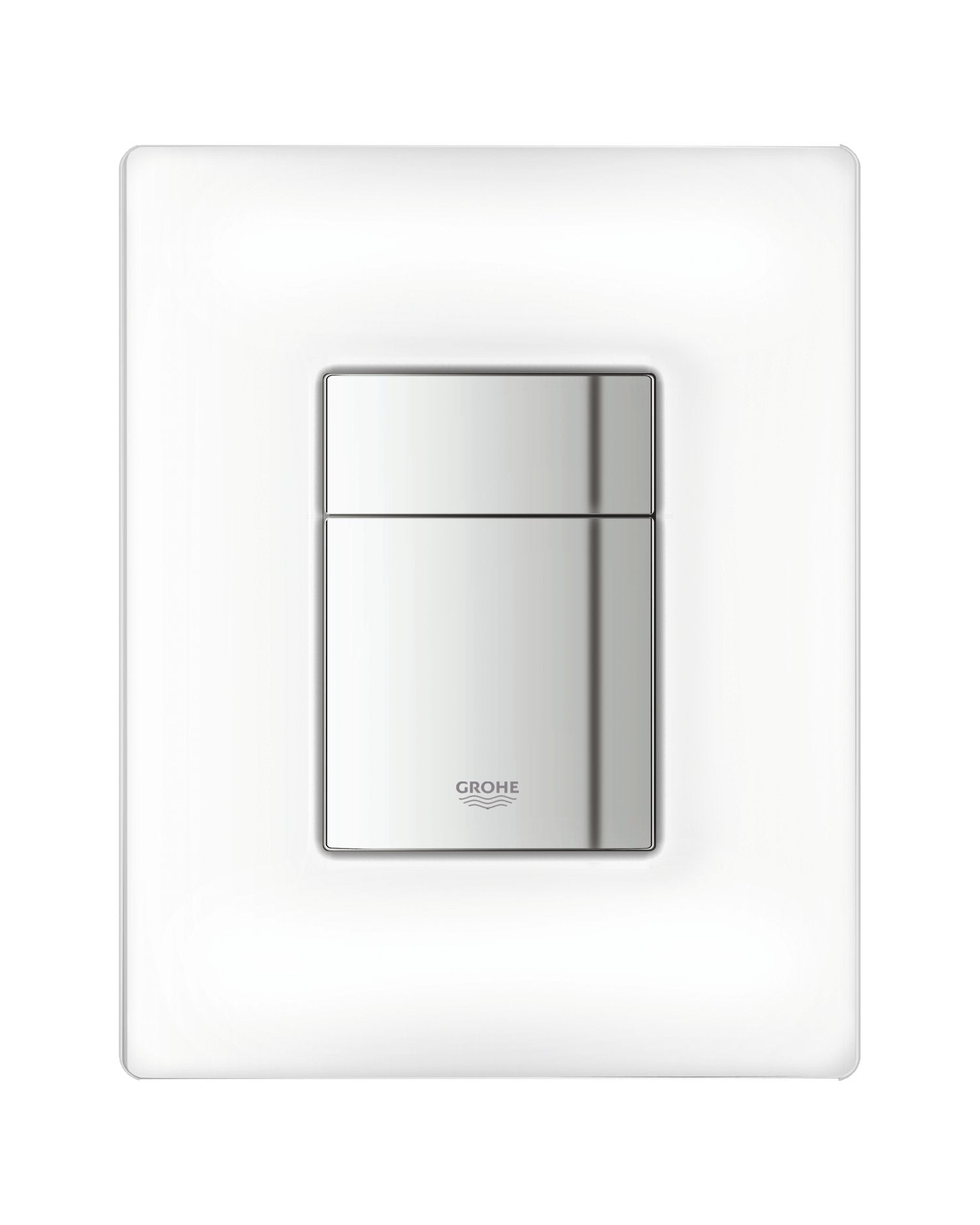 Grohe Skate wall plate in frosted white with dual rectangular button flush control panel.