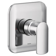 Chrome single-handle valve trim kit with rounded rectangular escutcheon plate and cylindrical lever handle.