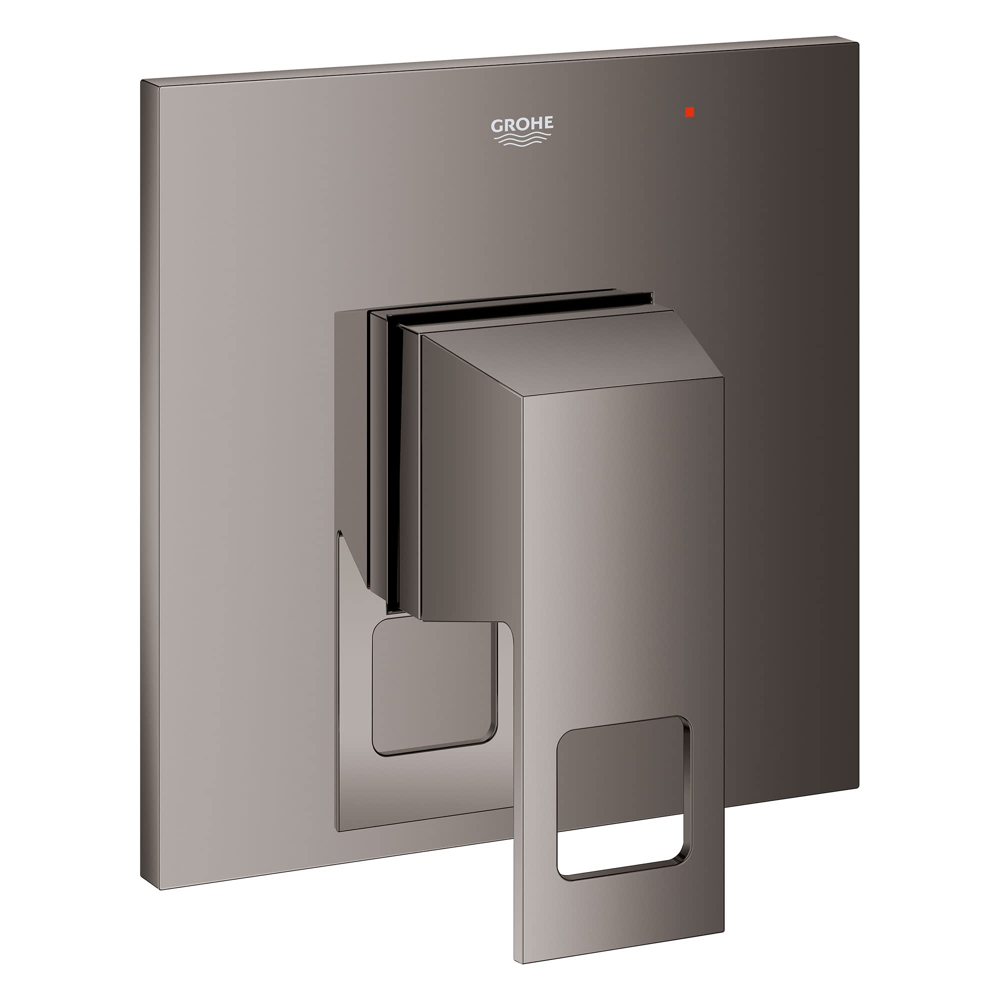 Grohe Eurocube pressure balance valve trim in hard graphite with square backplate and cartridge handle.