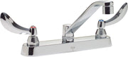 Chrome deck mount faucet with two lever handles and 8-inch spout.
