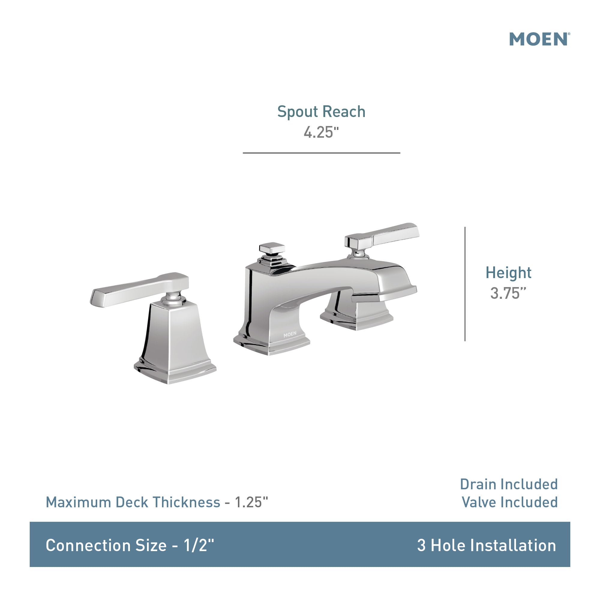 Moen Boardwalk Two Handle High Arc Widespread Bathroom Sink Faucet for 3 Hole Setups with Valve Included in Spot Resist Brushed Nickel - TV6220SRN