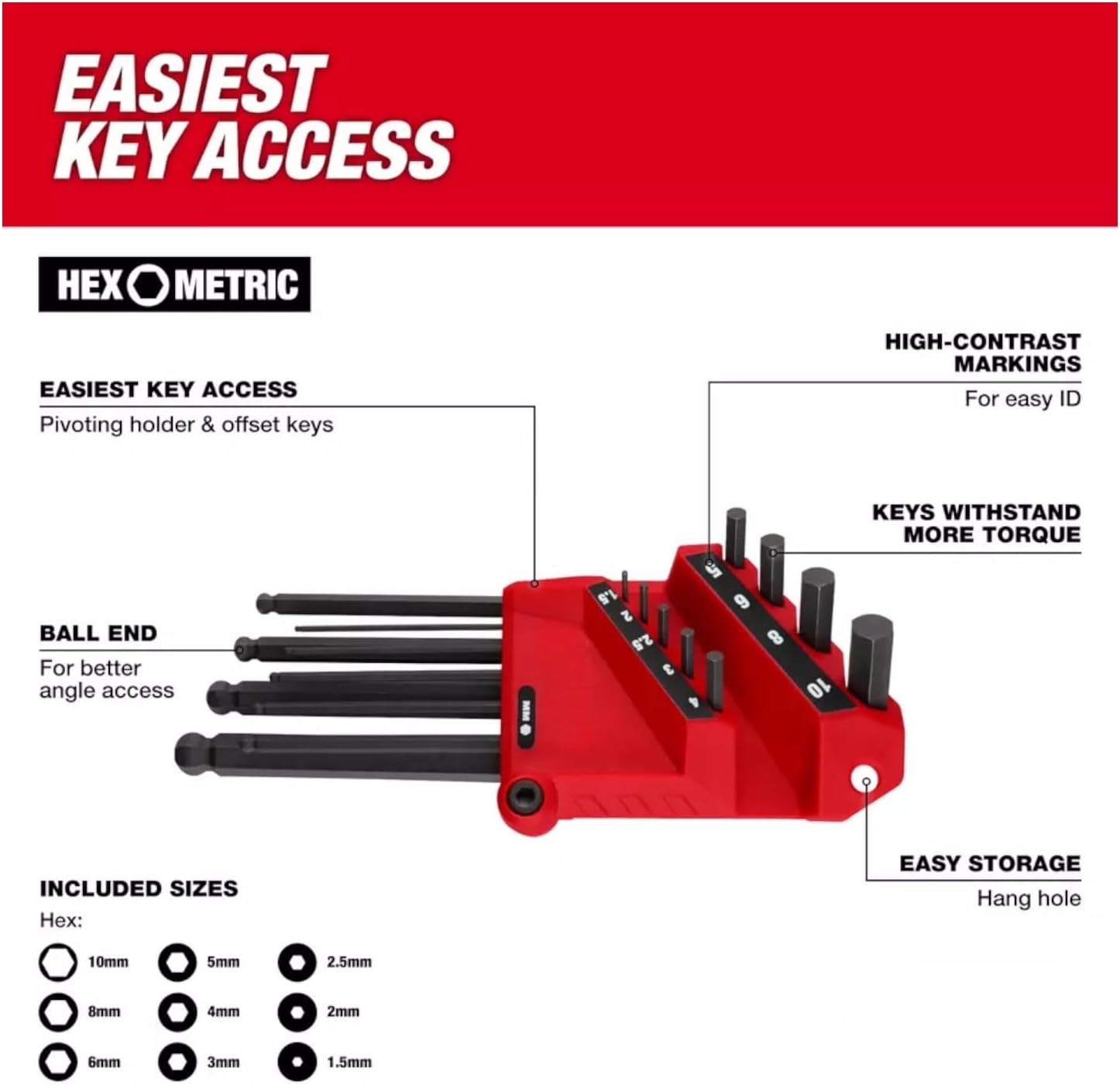 Milwaukee 9-Key Ball End L-Key Set - 48-22-2186